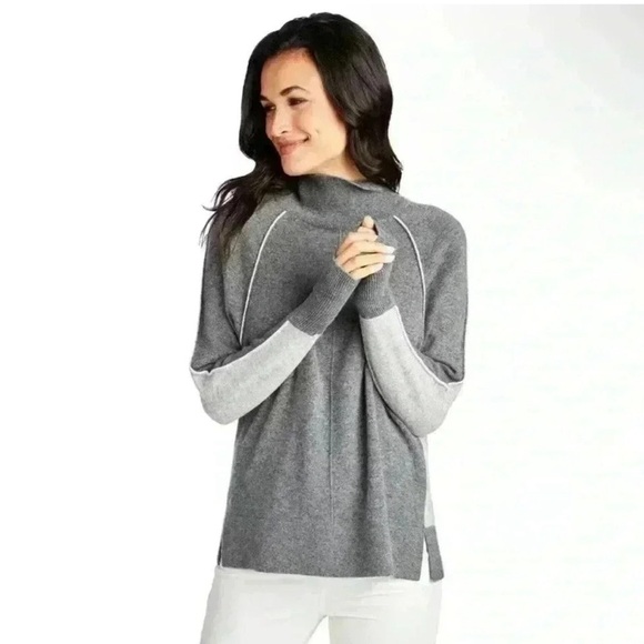 Vineyard Vines 100% Cashmere Two Tone Raglan Mock Neck Sweater in Gray size S - Picture 1 of 15